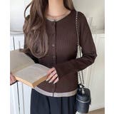 レイヤード風デザインでこなれ感アップ◎重ね着風配色リブカーディガントップス（長袖… | Classical Elf  | 詳細画像20 