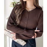 ブラウン | レイヤード風デザインでこなれ感アップ◎重ね着風配色リブカーディガントップス（長袖… | Classical Elf 