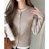 ベージュ | レイヤード風デザインでこなれ感アップ◎重ね着風配色リブカーディガントップス（長袖… | Classical Elf 