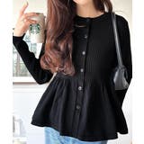 ブラック | "メリハリ"シルエットで即きれい見え◎リブフリルペプラムカーデトップス（長袖） | Classical Elf 