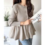 ベージュ | "メリハリ"シルエットで即きれい見え◎リブフリルペプラムカーデトップス（長袖） | Classical Elf 