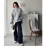 自然な華奢見え。さりげない配色でこなれ感を演出♪ダブルフェイス素材クルーネック配… | Classical Elf  | 詳細画像8 