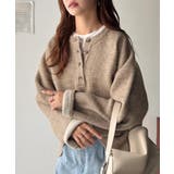 自然な華奢見え。さりげない配色でこなれ感を演出♪ダブルフェイス素材クルーネック配… | Classical Elf  | 詳細画像23 