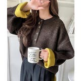 ブラウン | 自然な華奢見え。さりげない配色でこなれ感を演出♪ダブルフェイス素材クルーネック配… | Classical Elf 