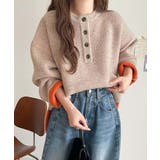 自然な華奢見え。さりげない配色でこなれ感を演出♪ダブルフェイス素材クルーネック配… | Classical Elf  | 詳細画像30 