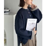 自然な華奢見え。さりげない配色でこなれ感を演出♪ダブルフェイス素材クルーネック配… | Classical Elf  | 詳細画像39 