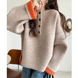 ベージュ | 自然な華奢見え。さりげない配色でこなれ感を演出♪ダブルフェイス素材クルーネック配… | Classical Elf 