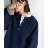 ネイビー | 自然な華奢見え。さりげない配色でこなれ感を演出♪ダブルフェイス素材クルーネック配… | Classical Elf 