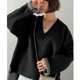 ブラック | 深めのネックが大人の抜け感をプラス◎WFACE Vネック配色ニットPO | Classical Elf 