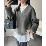 深めのネックが大人の抜け感をプラス◎WFACE Vネック配色ニットPO | Classical Elf  | 詳細画像9 