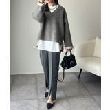 深めのネックが大人の抜け感をプラス◎WFACE Vネック配色ニットPO | Classical Elf  | 詳細画像10 