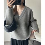 深めのネックが大人の抜け感をプラス◎WFACE Vネック配色ニットPO | Classical Elf  | 詳細画像11 