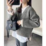 チャコール | 深めのネックが大人の抜け感をプラス◎WFACE Vネック配色ニットPO | Classical Elf 