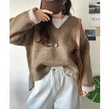 深めのネックが大人の抜け感をプラス◎WFACE Vネック配色ニットPO | Classical Elf  | 詳細画像17 