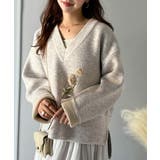 深めのネックが大人の抜け感をプラス◎WFACE Vネック配色ニットPO | Classical Elf  | 詳細画像25 