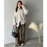 深めのネックが大人の抜け感をプラス◎WFACE Vネック配色ニットPO | Classical Elf  | 詳細画像29 