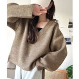 モカ | 深めのネックが大人の抜け感をプラス◎WFACE Vネック配色ニットPO | Classical Elf 