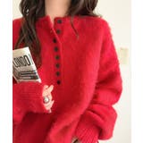 レッド | 豊富な7色展開！お気に入りの色を見つけよう！ふんわり起毛ヘンリーネックニット | Classical Elf 