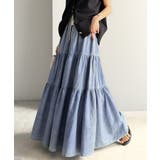 ヴィンテージ感漂う。綿100％ シワ加工デニムティアードスカート | Classical Elf  | 詳細画像13 