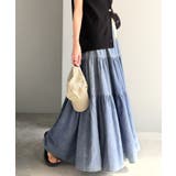 ヴィンテージ感漂う。綿100％ シワ加工デニムティアードスカート | Classical Elf  | 詳細画像20 