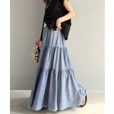 ヴィンテージ感漂う。綿100％ シワ加工デニムティアードスカート | Classical Elf  | 詳細画像21 