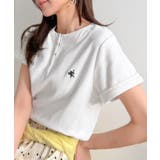 オフホワイト | すっきり華奢魅せ。袖ロールアップ胸刺繍入りヘンリーネックリブTシャツ (半袖) | Classical Elf