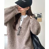 モカ | ゆったりふんわり♪シャギーで華やぐ旬顔へ。袖ボタン付きキーネックニット | Classical Elf