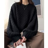ブラック | ぽこぽこ感にひと目惚れ♪ゆるっと華奢見え。袖ボリュームポップコーンニットプルオー… | Classical Elf