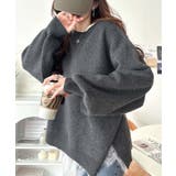 チャコール | この触り心地、やみつき！ふわっと、ゆるっと。サイドスリットカシミヤタッチ起毛ニッ… | Classical Elf 