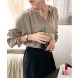 ベージュ | てろんとしなやか。ギャザー袖バンドカラーシャツ | Classical Elf