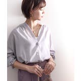 ライラック | てろんとしなやか。ギャザー袖バンドカラーシャツ | Classical Elf