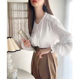 ホワイト | てろんとしなやか。ギャザー袖バンドカラーシャツ | Classical Elf