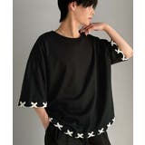 ブラック×オフホワイト | トレンドライクなゆるシルエット。【メンズ】ステッチデザインTシャツ（半袖） | Classical Elf Men