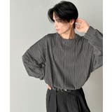 チャコール | ゆるさとスタイリッシュを両立。オーバーサイズウェーブ柄ジャガード長袖Tシャツ | Classical Elf Men