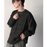 ブラック | ゆるさとスタイリッシュを両立。オーバーサイズウェーブ柄ジャガード長袖Tシャツ | Classical Elf Men