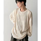 ベージュ | ゆるさとスタイリッシュを両立。オーバーサイズウェーブ柄ジャガード長袖Tシャツ | Classical Elf Men