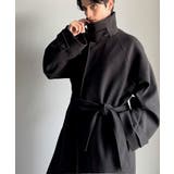 ブラック | 魅せ方、自由自在。襟2way比翼仕立てニットメルトンスタンドステンカラーコート | Classical Elf Men