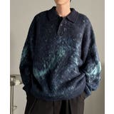 ネイビー | 「まるで毛布。」モヘアライクシャギー素材ニットポロシャツ Mohair Like | Classical Elf Men