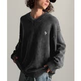 ブラック | 「自分ウケ最強。」綿100％刺繍入りピグメント加工Vネックセーター | Classical Elf Men