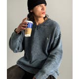 ブルー | 「自分ウケ最強。」綿100％刺繍入りピグメント加工Vネックセーター | Classical Elf Men