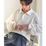 アイボリー | 「透け感、モードの余韻。」衿ダブルライン使いレース柄ニットポロシャツ Doubl… | Classical Elf Men