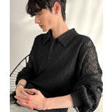 「透け感、モードの余韻。」衿ダブルライン使いレース柄ニットポロシャツ Doubl… | Classical Elf Men | 詳細画像12 