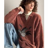 「個性で遊ぶ。」モール糸使いルースター柄襟付きVネックセーター Chenille | Classical Elf Men | 詳細画像4