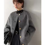 ブラック | 端正な佇まいが導く上品スタイル。ツイードボンディング金釦ノーカラージャケット | Classical Elf 