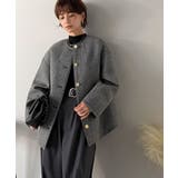 端正な佇まいが導く上品スタイル。ツイードボンディング金釦ノーカラージャケット | Classical Elf  | 詳細画像14 