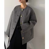 端正な佇まいが導く上品スタイル。ツイードボンディング金釦ノーカラージャケット | Classical Elf  | 詳細画像7 