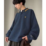 ネイビー | 《JaVaジャバコラボ》アイロン要らずで毎日着られる！胸刺繍入り襟ライン配色ニッ… | Classical Elf Men