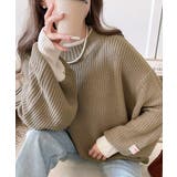 ベージュ×アイボリー | 《JaVaジャバ コラボ》ゆるニットであざと感。重ね着風ローゲージビッグシルエッ… | Classical Elf 