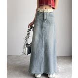 上品見えする大人のデニム。ウエスト異素材切り替え 裾カットオフ デニムスカート | Classical Elf  | 詳細画像10 