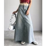 上品見えする大人のデニム。ウエスト異素材切り替え 裾カットオフ デニムスカート | Classical Elf  | 詳細画像11 